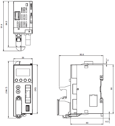 CRT1-VAD02[][]D / VDA02[][]D Dimensions 1 