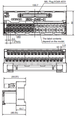 XW2R (PLCs) Dimensions 22 